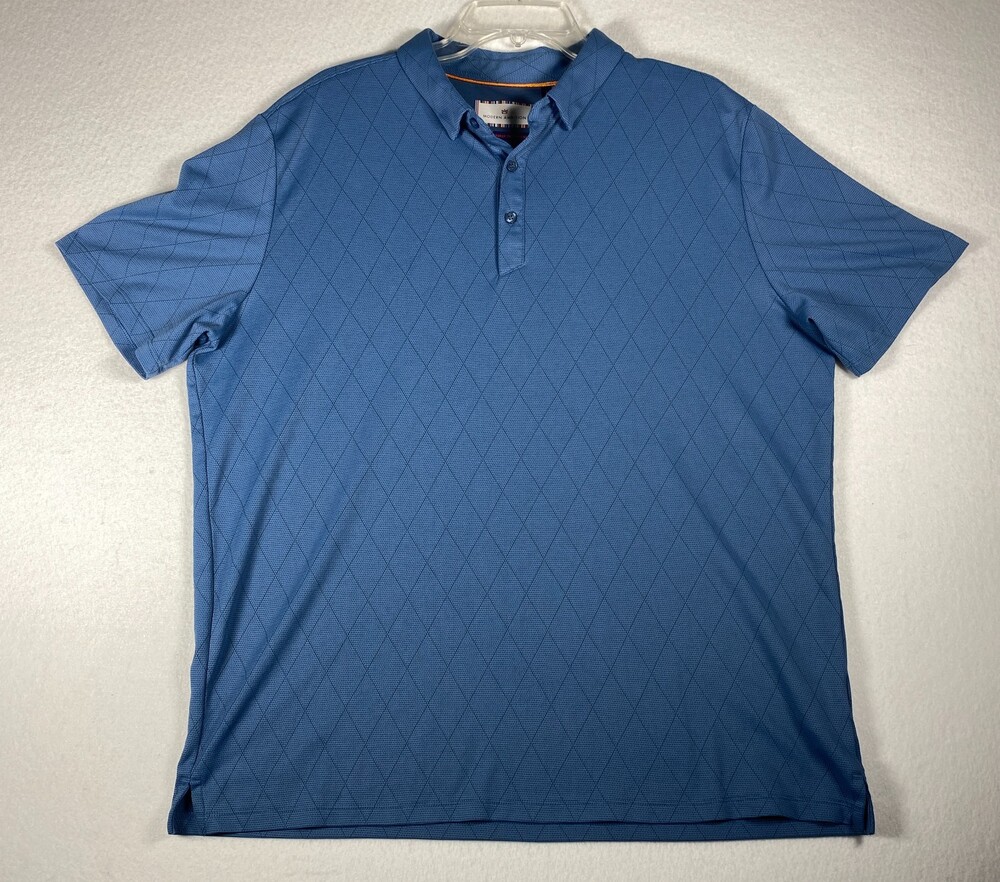 Modern Ambition Men's XL Blue Performance Golf Polo Diamond Pattern